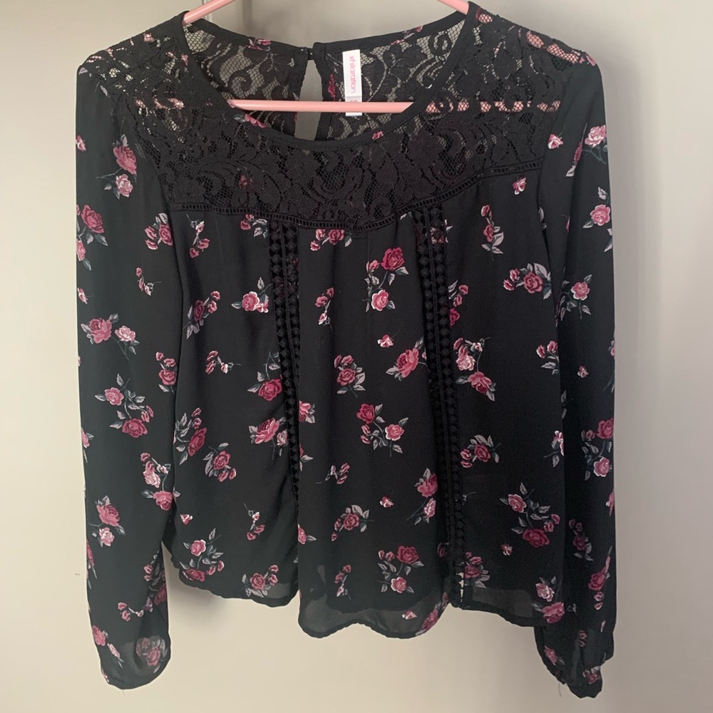 Xhilaration black with pink floral blouse